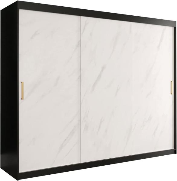 Kleiderschrank Kamoga T 250 (Schwarz / Marmor Weiß + Gold, mit Schubladen)