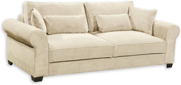 ANGELINA Bequemes Schlafsofa in Cord-Optik mit Bettkasten, Cream - Ausziehbares Sofa mit Schlaffunktion - 250 x 95 x 125 cm (B/H/T) Bild 1
