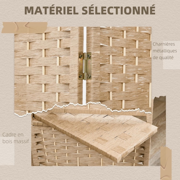 HOMCOM Paravent Raumteiler 4 Paneele 160x170 cm mit 2 Regalen, faltbar, aus Holz für Büro, Wohnzimmer, Schlafzimmer, Naturholz Bild 6