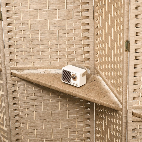 HOMCOM Paravent Raumteiler 4 Paneele 160x170 cm mit 2 Regalen, faltbar, aus Holz für Büro, Wohnzimmer, Schlafzimmer, Naturholz Bild 8