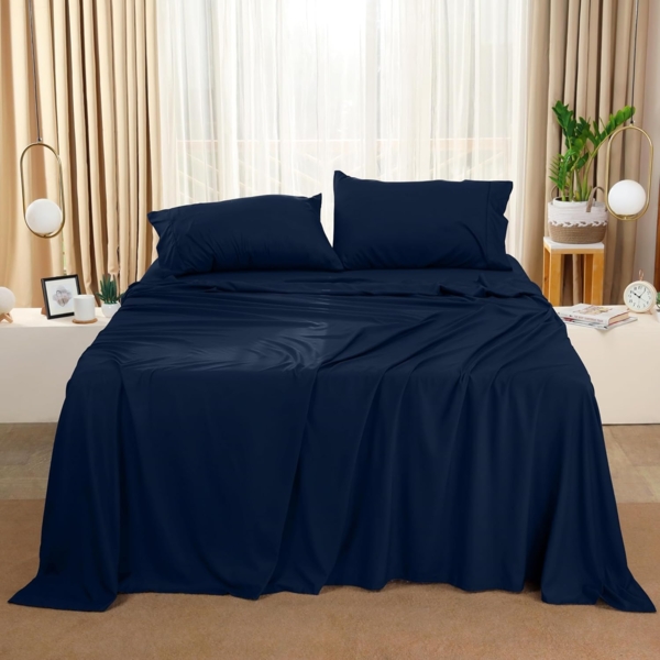 Utopia Bedding Bettwäsche-Set für King-Size-Bett, 4-teilig, gebürstete Mikrofaser, schrumpft und lichtbeständig, pflegeleicht (King-Size-Bett, Marineblau) Bild 7