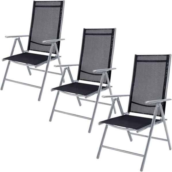 Casaria® Gartenstühle 3er Set Hochlehner Klappbar 8-Fach Verstellbar Camping Stuhl Aluminium Wetterfest Klappstuhl 120kg Belastbarkeit Garten Balkon