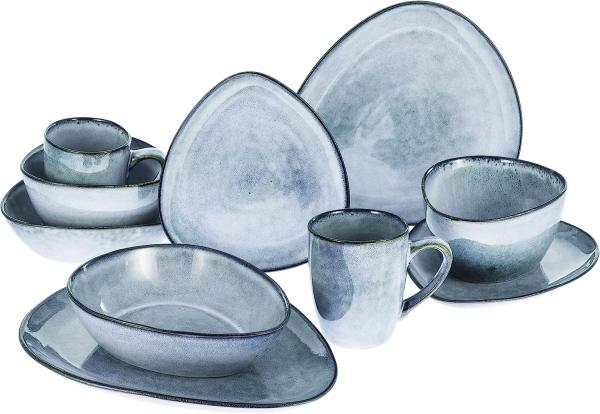 CreaTable 23767 Kombiservice Cloudy für 2 Personen, Steinzeug, blau (1 Set, 10-teilig)