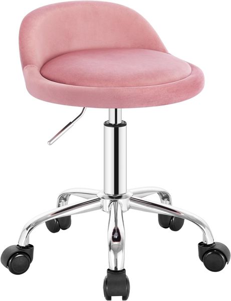 WOLTU Bürohocker mit Rollen, Drehhocker höhenverstellbar, Rollrocker mit niedriger Rückenlehne, Arbeitshocker Rosa, Sitzhöhe 43-54,5 cm BS127rs