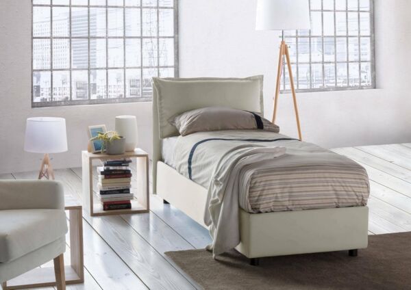 Talamo Italia - Zusanne Einzelbett, Bettkasten mit Stoffbezug, 100 % Made in Italy, Öffnung vorne, geeignet für Matratze 90x190 cm, Beige