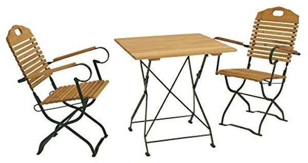 Kurgarten Garnitur BAD TÖLZ 3-teilig (2x Armlehnensessel, 1x Tisch 70x70 cm), Flachstahl grün + Robinie, klappbar (2x Sessel, 1x Tisch 70x70 cm)