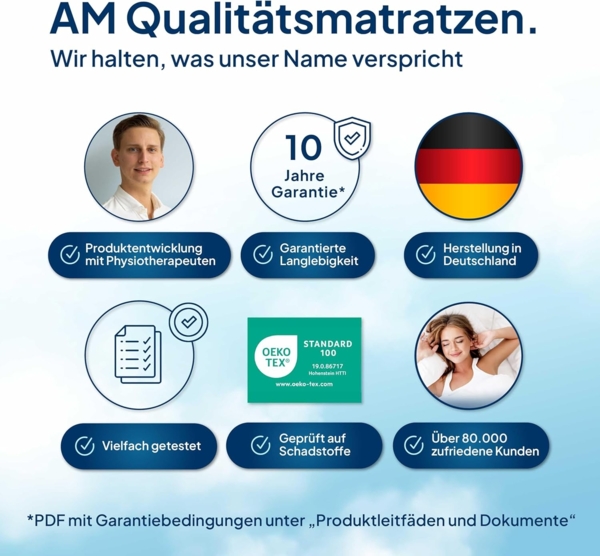 AM Qualitätsmatratzen Orthopädische 7-Zonen Taschenfederkernmatratze 180x190 cm - H4 Matratze - Made in Germany Bild 7