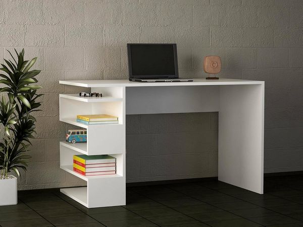 Dmora Schreibtisch Caelus 120 x 60 x 75h cm Weiß, EIN Regal