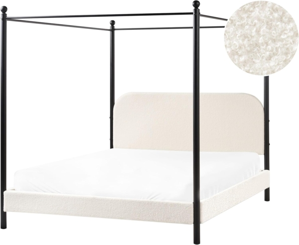 Himmelbett Bouclé DANNEMOIS 160 x 200 cm Cremeweiß