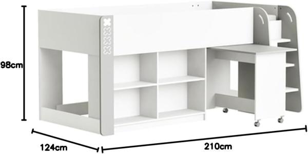 Hochbett >Hampton< in matt weiss/dunkel grau - 210x98x124 (BxHxT) Bild 3