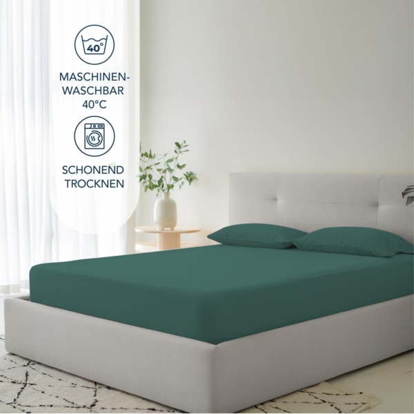 Dreamzie Spannbettlaken 80x200 cm - 35 cm Tiefe Tasche - 100% Mikrofaser Bettlaken - Petrolgrün, Schadstoffgeprüft(Oeko TEX), Bettlaken mit Gummizug Bild 5