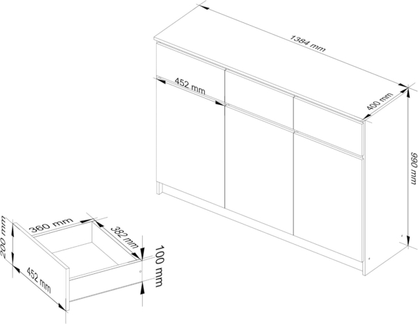 AKORD Kommode K 140 cm 3 | Schubladen und 3 Türen | für Wohnzimmer Schlafzimmer Schrank Arbeitszimmer | Modernes Funktionales Design | Schichtstoffplatte 16mm Farbe Weiß Bild 3