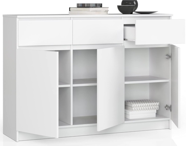 AKORD Kommode K 140 cm 3 | Schubladen und 3 Türen | für Wohnzimmer Schlafzimmer Schrank Arbeitszimmer | Modernes Funktionales Design | Schichtstoffplatte 16mm Farbe Weiß Bild 5