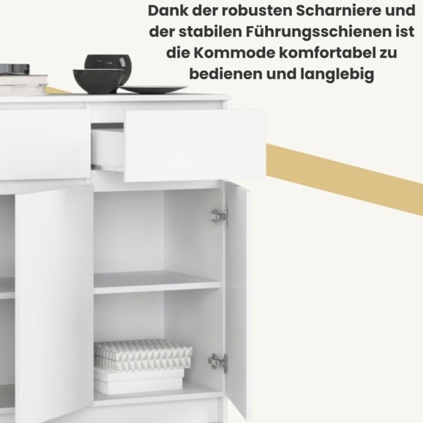 AKORD Kommode K 140 cm 3 | Schubladen und 3 Türen | für Wohnzimmer Schlafzimmer Schrank Arbeitszimmer | Modernes Funktionales Design | Schichtstoffplatte 16mm Farbe Weiß Bild 4