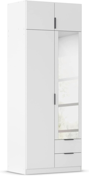 Rauch Möbel Lagoa, Kleiderschrank, Garderobe für Schlafzimmer, Kinderzimmer, Jugendzimmer 4-türig, mit Spiegel, 2 Schubladen, mit Zubehör Premium, Farbe Weiß, Breite 91