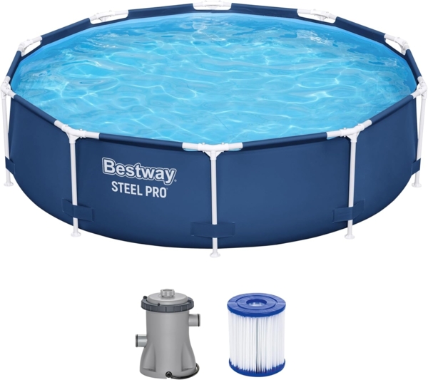Steel Pro™ Frame Pool Set mit Filterpumpe Ø 305 x 76 cm, dunkelblau, rund