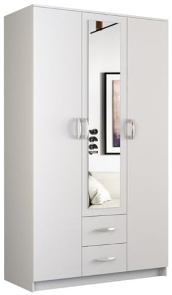 Oggi Weißer Dreitüriger Rota Schrank 120 cm von HauseX - Geräumiger Schrank für Deine Bedürfnisse - Kleiderschrank, Schlafzimmerschrank, Aufbewahrung