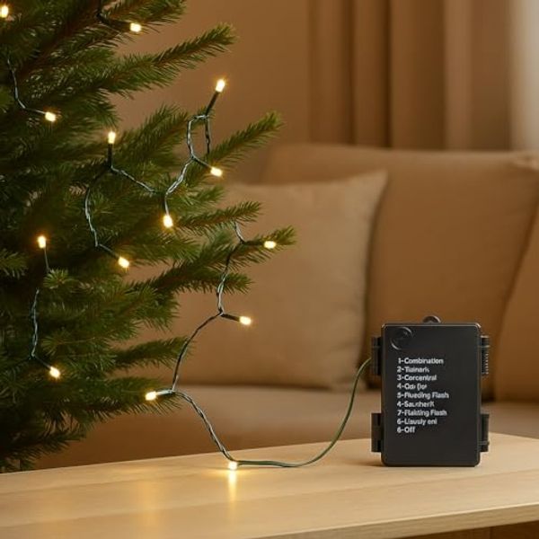 FHS LED-Batterie-Minikette außen 144er warmweiß, IP44 6/18 h Timer, Batterien 3 x AA