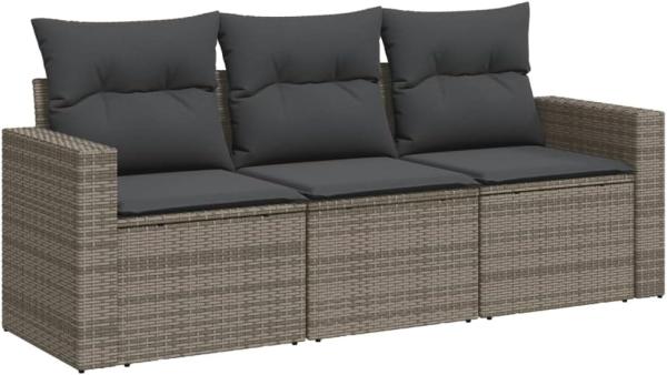 vidaXL 3-tlg. Garten-Sofagarnitur mit Kissen Grau Poly Rattan 3218650