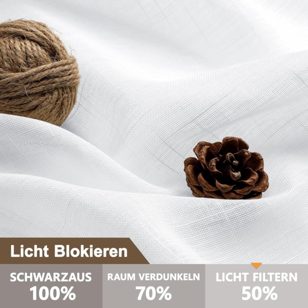 CUCRAF Leinenoptik Voile Vorhänge mit Ösen Gardine für Schlafzimmer Wohnzimmer,Weiß H242 x B132,2er Set Bild 2