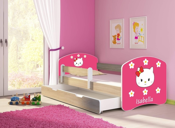 Kinderbett Jugendbett mit einer Schublade und Matratze Sonoma mit Rausfallschutz Lattenrost ACMA II 140x70 160x80 180x80 (16 Sweet Kitty 2, 160x80 + Bettkasten) Bild 3