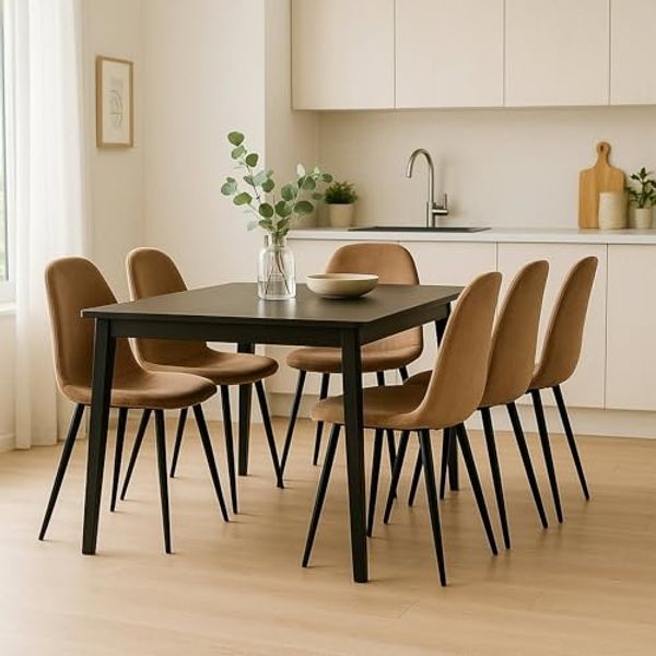 Dmora - Set aus 6 Pismo-Stühlen, Sessel mit Samtbezug, gepolsterter Esszimmerstuhl, Besprechungssitz, 45 x 56 x 87 cm, Sand