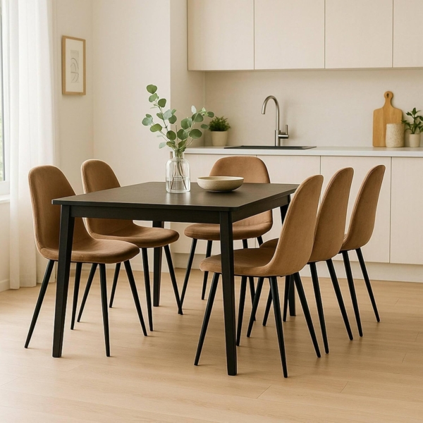 Dmora - Set aus 6 Pismo-Stühlen, Sessel mit Samtbezug, gepolsterter Esszimmerstuhl, Besprechungssitz, 45 x 56 x 87 cm, Sand