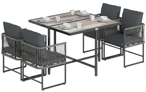 Outsunny Garten-Essgruppe mit 4 Stühlen, DPC-Tischplatte, abnehmbar Kissen, (Gartenset, 5-tlg, Gartenmöbel Set), für Garten Balkon Terrasse