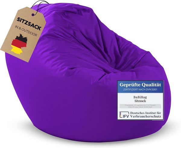 BubiBag Sitzsack, Indoor Outdoor XL, geliefert mit Füllung, 125 cm Durchmesser, lila