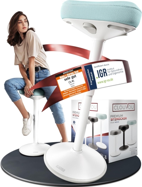 CLOUVOU Nexus, ergonomischer Stehhocker, stufenlos höhenverstellbar, Anti-Rutsch-Standfuß, Mint
