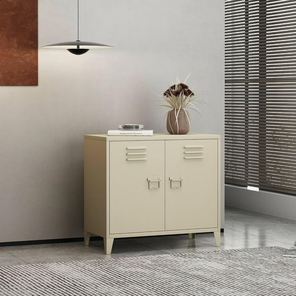 Dmora Credenza Lampone, Buffet da soggiorno, Madia da salotto, Dispensa da cucina, 80x40 h73 cm, Panna