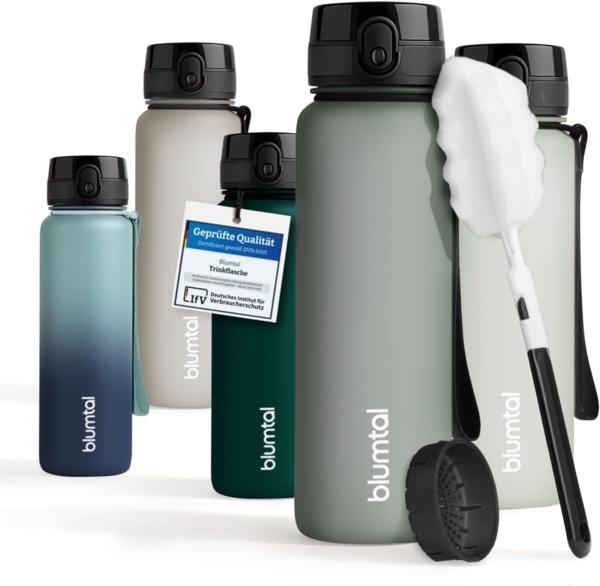 Blumtal Trinkflasche auslaufsichere Trinkflasche Sport + 1-Klick-Verschluss, BPA-freie Wasserflasche mit Sieb - spülmaschinenfest