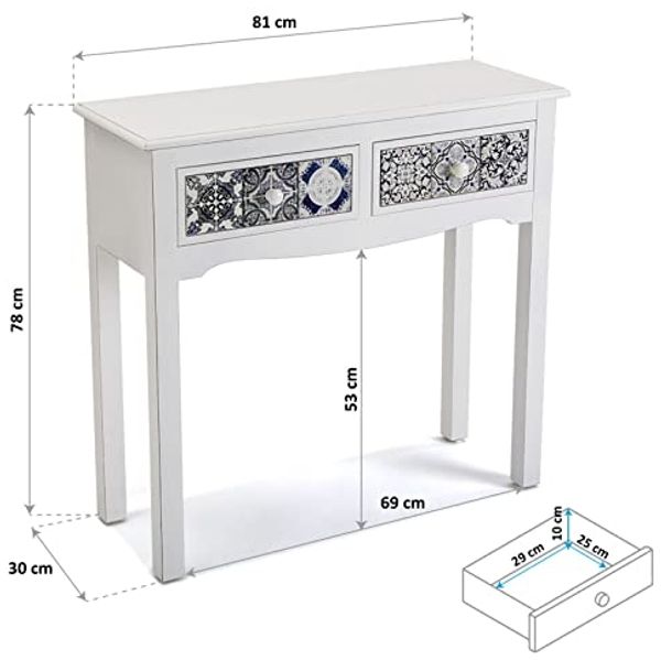 Versa Pireo Schmales Möbelstück für den Eingangsbereich oder Flur, Moderner Konsolentisch, mit 2 Schubladen, Maßnahmen (H x L x B) 78 x 30 x 81 cm, MDF Holz, Farbe: Weiß Bild 3