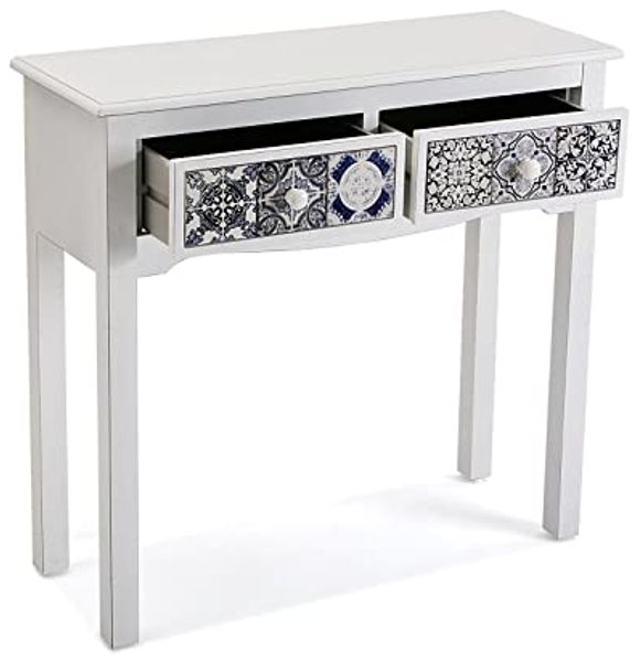 Versa Pireo Schmales Möbelstück für den Eingangsbereich oder Flur, Moderner Konsolentisch, mit 2 Schubladen, Maßnahmen (H x L x B) 78 x 30 x 81 cm, MDF Holz, Farbe: Weiß Bild 4