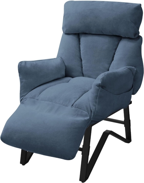 ML-DESIGN Loungesessel Wohnzimmersessel mit Armlehnen Fußablage Seitentaschen Lesesessel, Blau Sessel Fernsehsessel verstellbar Relaxsessel Leinen Ruhesessel
