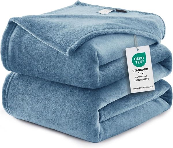 WAVVE Kuscheldecke Flauschig Decke Fleecedecke - Sofadecke Grau Blau 220x240 cm Wohndecke Couchdecke Weich, XXL Groß Decke Sofa Leicht