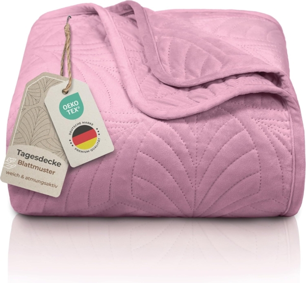 Gräfenstayn Tagesdecke Premium - Bettüberwurf mit Steppung & Blatt-Design, Warme Premium Tagesdecke