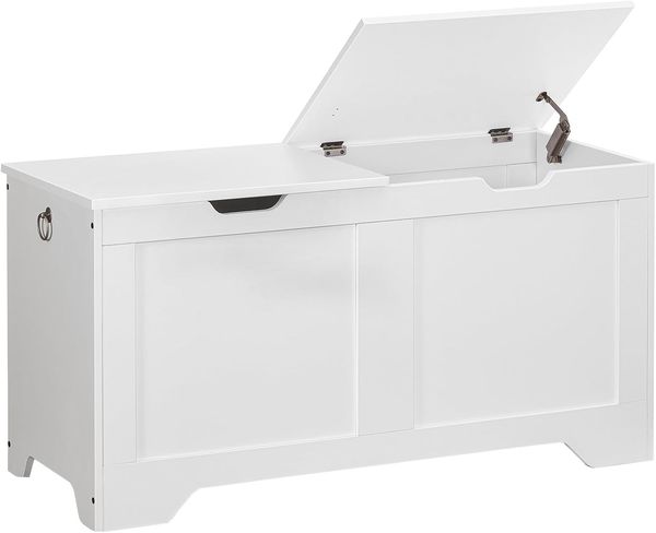 HOOBRO Truhen, Schuhbank mit 2 Deckeln, Aufbewahrungstruhe, Spielzeug-Aufbewahrungsbox mit interner Trennwand, für Eingangsbereich, Wohnzimmer, Schlafzimmer, Weiß EWT102CW01