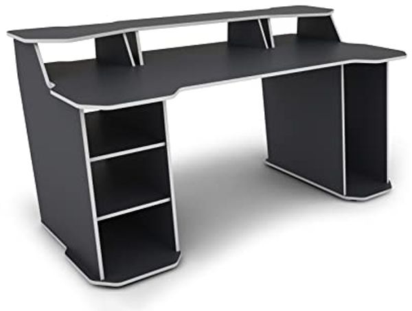byLIVING Schreibtisch MATRIX / Gaming-Tisch in Anthrazit mit Kanten in Weiß / Mit viel Stauraum und großer Tischplatte / Computer-Tisch / PC / Arbeits-Tisch / B 180, H 76, T 85cm