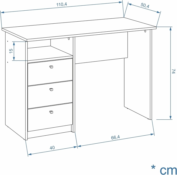 KOMTO Schreibtisch Oslo 110 H Griffe Computertisch Klein Arbeitstisch mit Schubladen, Büro PC-Tisch Kinderschreibtisch Schreibtisch 110 x 50 x 74 cm Bild 3