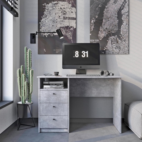 KOMTO Schreibtisch Oslo 110 H Griffe Computertisch Klein Arbeitstisch mit Schubladen, Büro PC-Tisch Kinderschreibtisch Schreibtisch 110 x 50 x 74 cm Bild 2