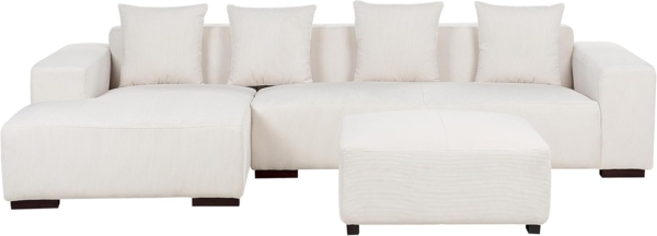Ecksofa mit Ottomane LUNGO Cord Cremeweiß Rechtsseitig Bild 4