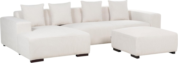 Ecksofa mit Ottomane LUNGO Cord Cremeweiß Rechtsseitig Bild 5