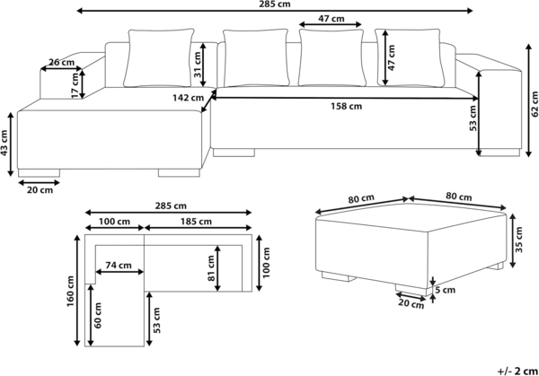 Ecksofa mit Ottomane LUNGO Cord Cremeweiß Rechtsseitig Bild 3