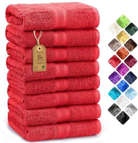 NatureMark 8er Pack Handtücher 50x100 cm, 100% Baumwolle, Rot, 50x100 cm, 8