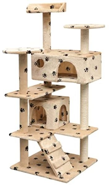 vidaXL Katzen-Kratzbaum 125 cm Pfoten-Aufdruck Beige 170478