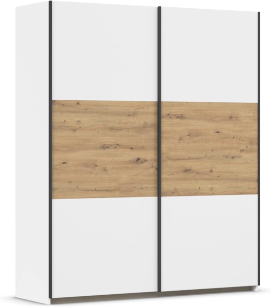Rauch Möbel Neo, Schwebetürenschrank, Kleiderschrank, Kleiderschränke, Garderobe, Schrank mit Stauraum, 2-türig, Farbe Weiß/Eiche Artisan, 175 x 210 x 59 cm