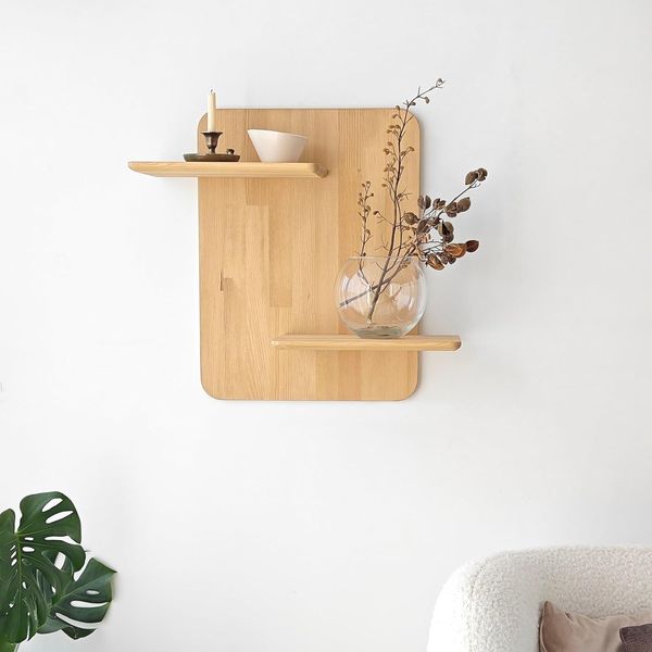 Solid Wood Wall Shelf, Oak Finish, 66x60 cm | 100% Durable Construction | Stylish Storage Solution for Modern Home & Office Decor