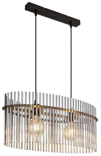 Hängeleuchte, Glasstäbe rauch, schwarz matt, L 60 cm