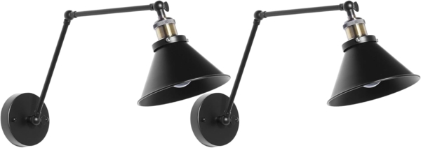 'Narva' Wandleuchte Schwarz Metall 2er Set mit langem Schwenkarm verstellbar Trichterform Industrie Look